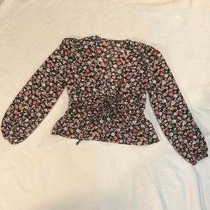 Puff Sleeve Floral Tie Blouse